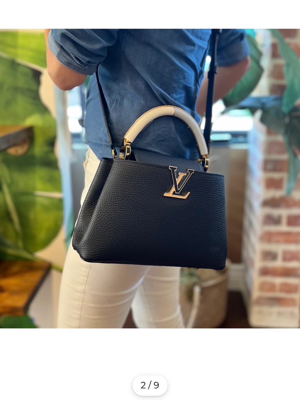 Louis Vuitton Capucines BB Top Handle Bag in Navy with Cream Handle - Picture 5 of 6